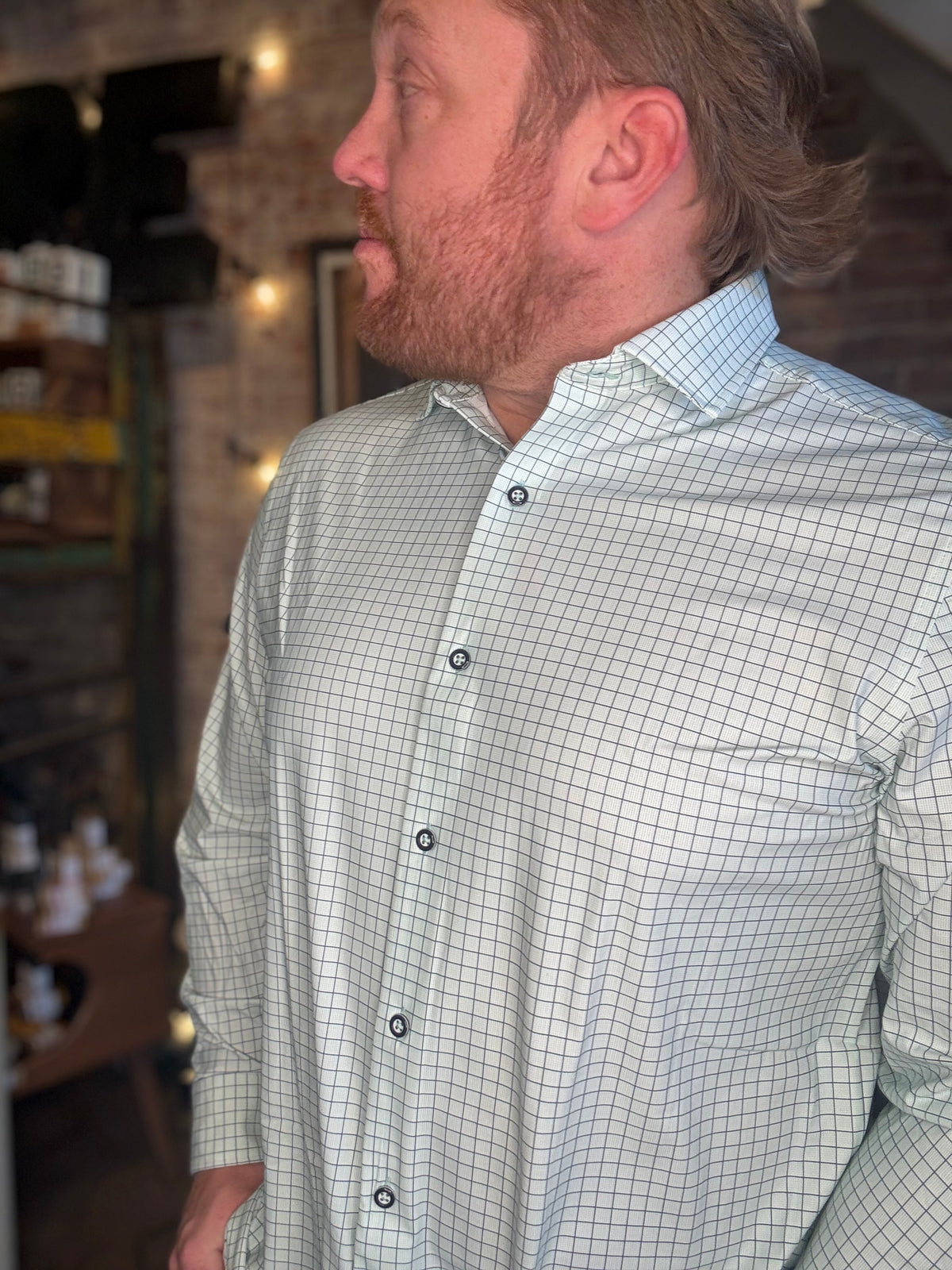 XC+ Flex LS Dress Knit - Green Windowpane