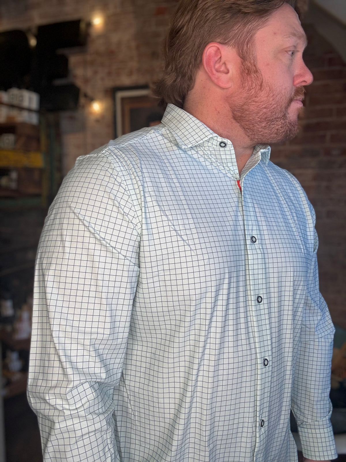 XC+ Flex LS Dress Knit - Green Windowpane