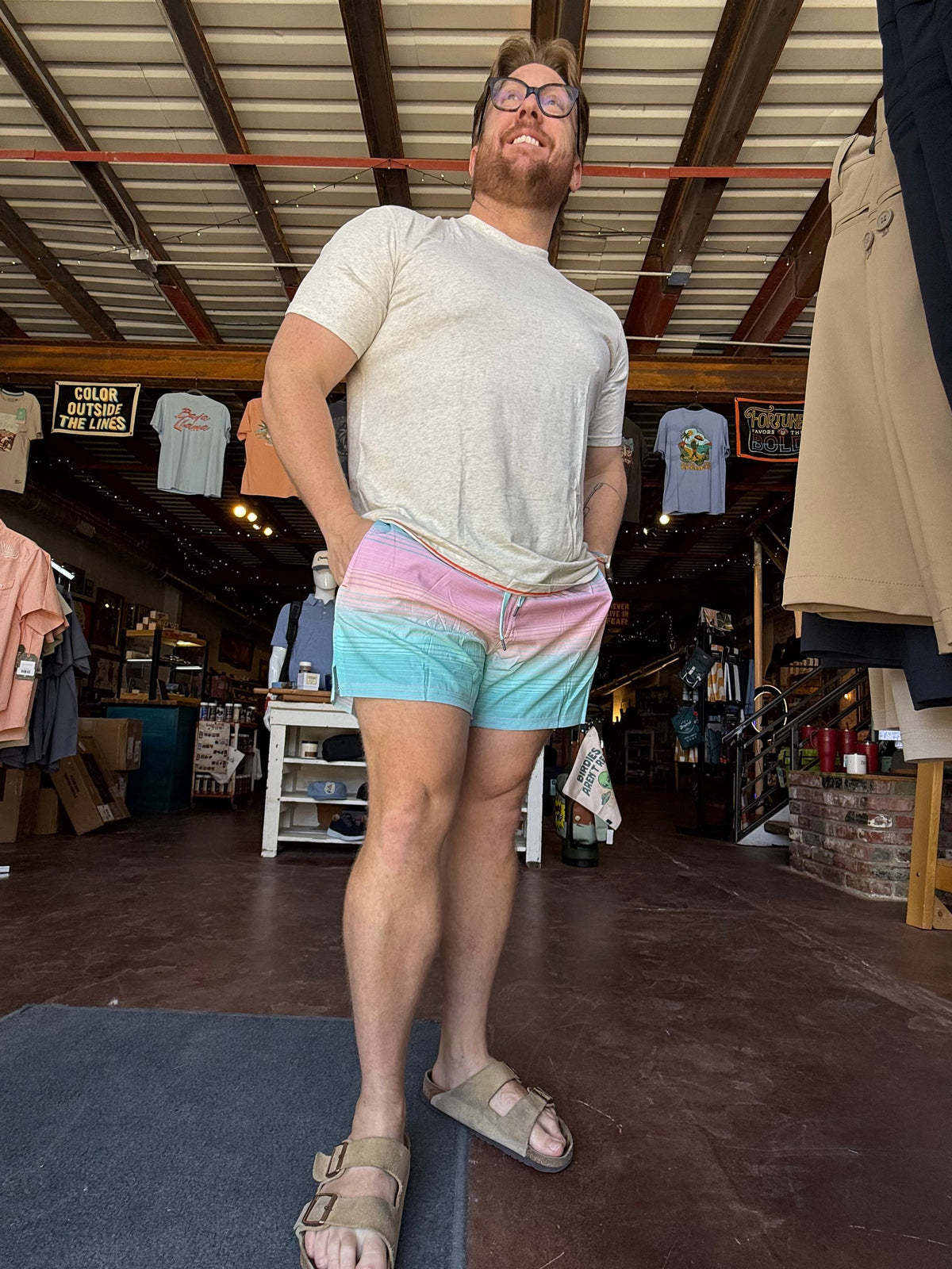 Swim Trunk 5" - Hazy Stripe Aqua