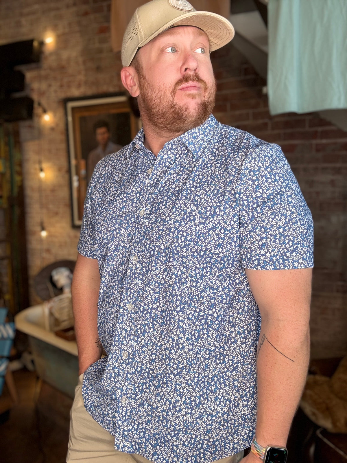 Mableton Floral SS Shirt - Blue/White