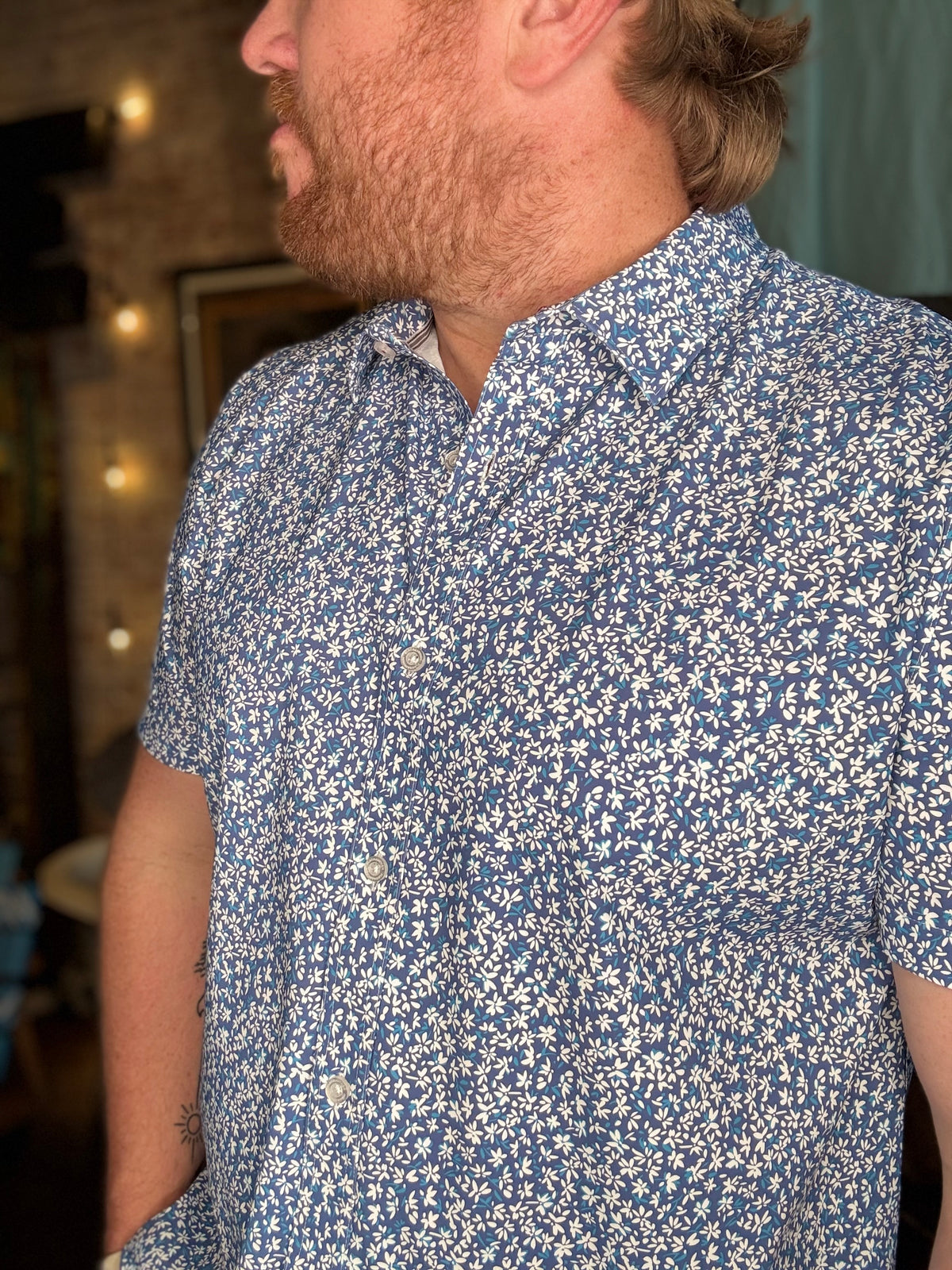 Mableton Floral SS Shirt - Blue/White