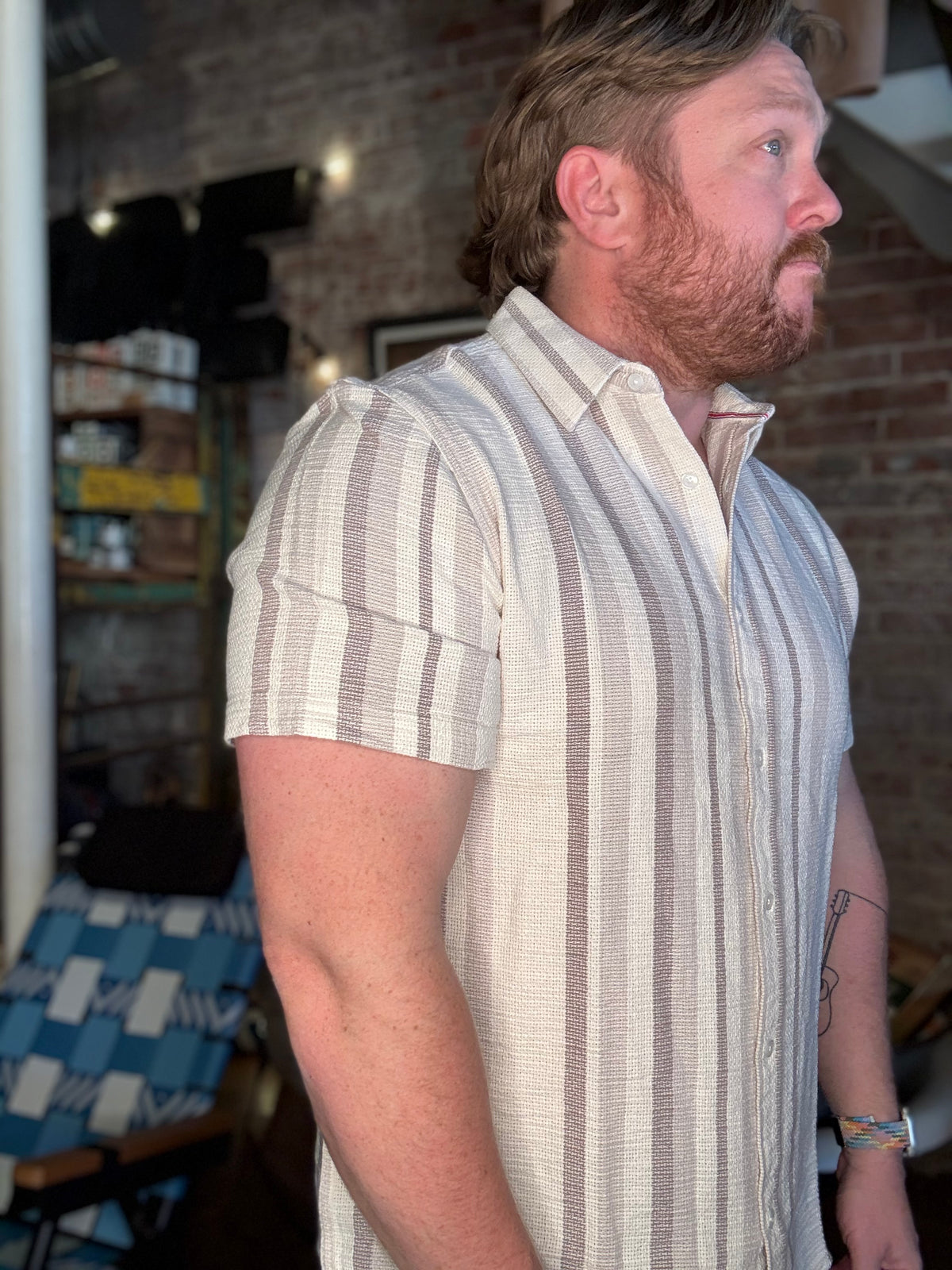 Orleans SS Striped Shirt - Cream