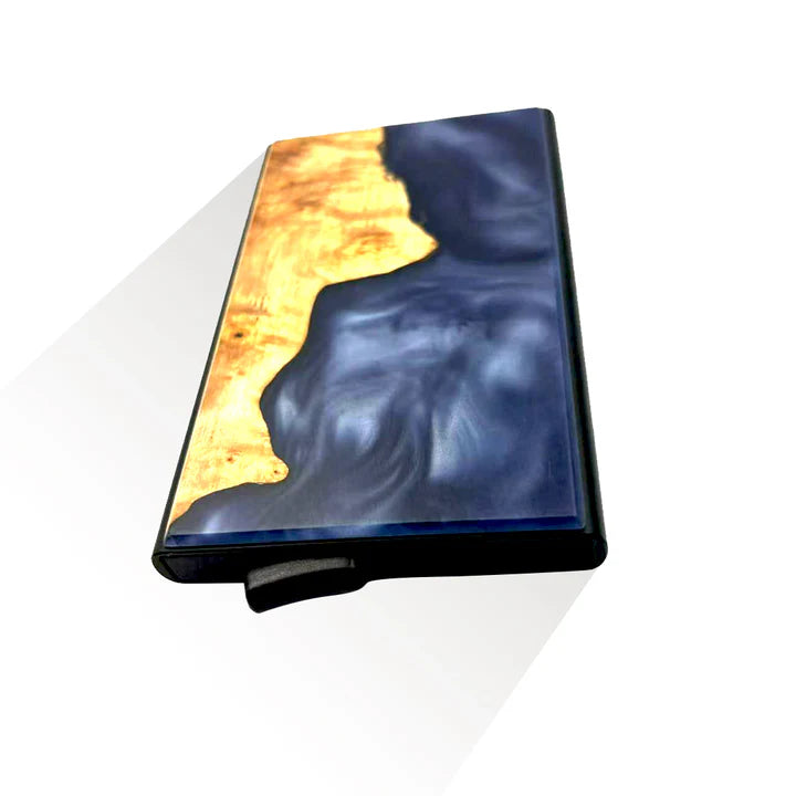 Wood and Resin Pop-Up Wallet - Navy Blue