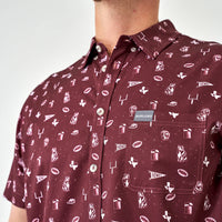 Perf. Button Up - Maroon Gameday