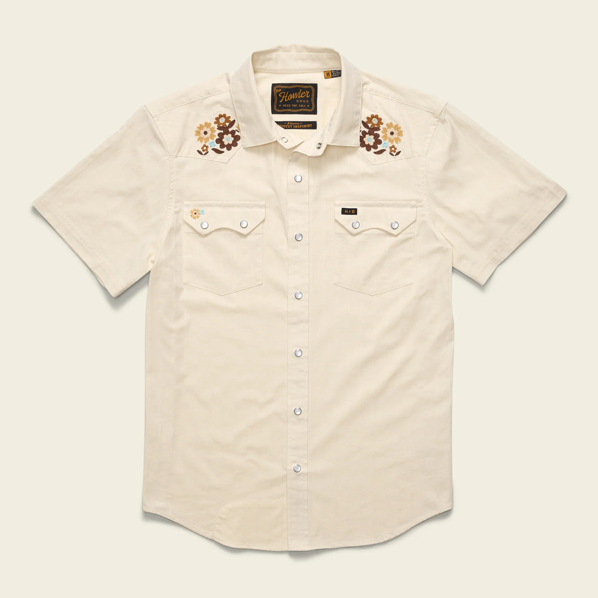 Crosscut Deluxe Short Sleeve Shirt - Flower Power Off White Dobby