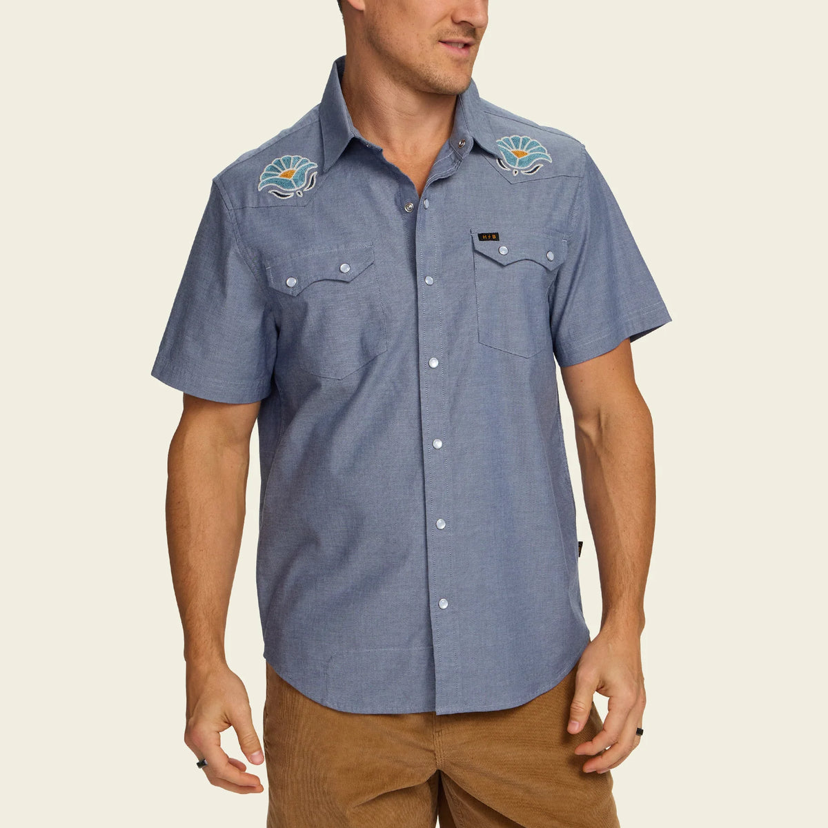 Crosscut Deluxe Short Sleeve Shirt - Fresh Blooms Indigo
