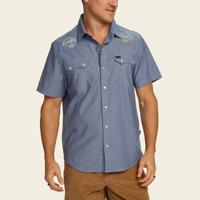 Crosscut Deluxe Short Sleeve Shirt - Fresh Blooms Indigo