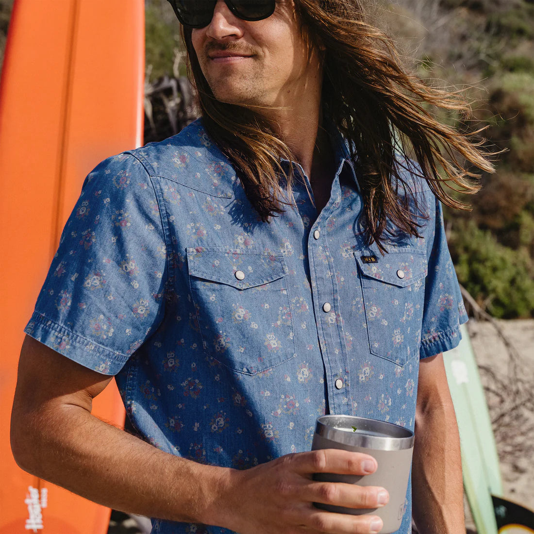 H Bar B Snapshirt - Bouquets: Washed Indigo