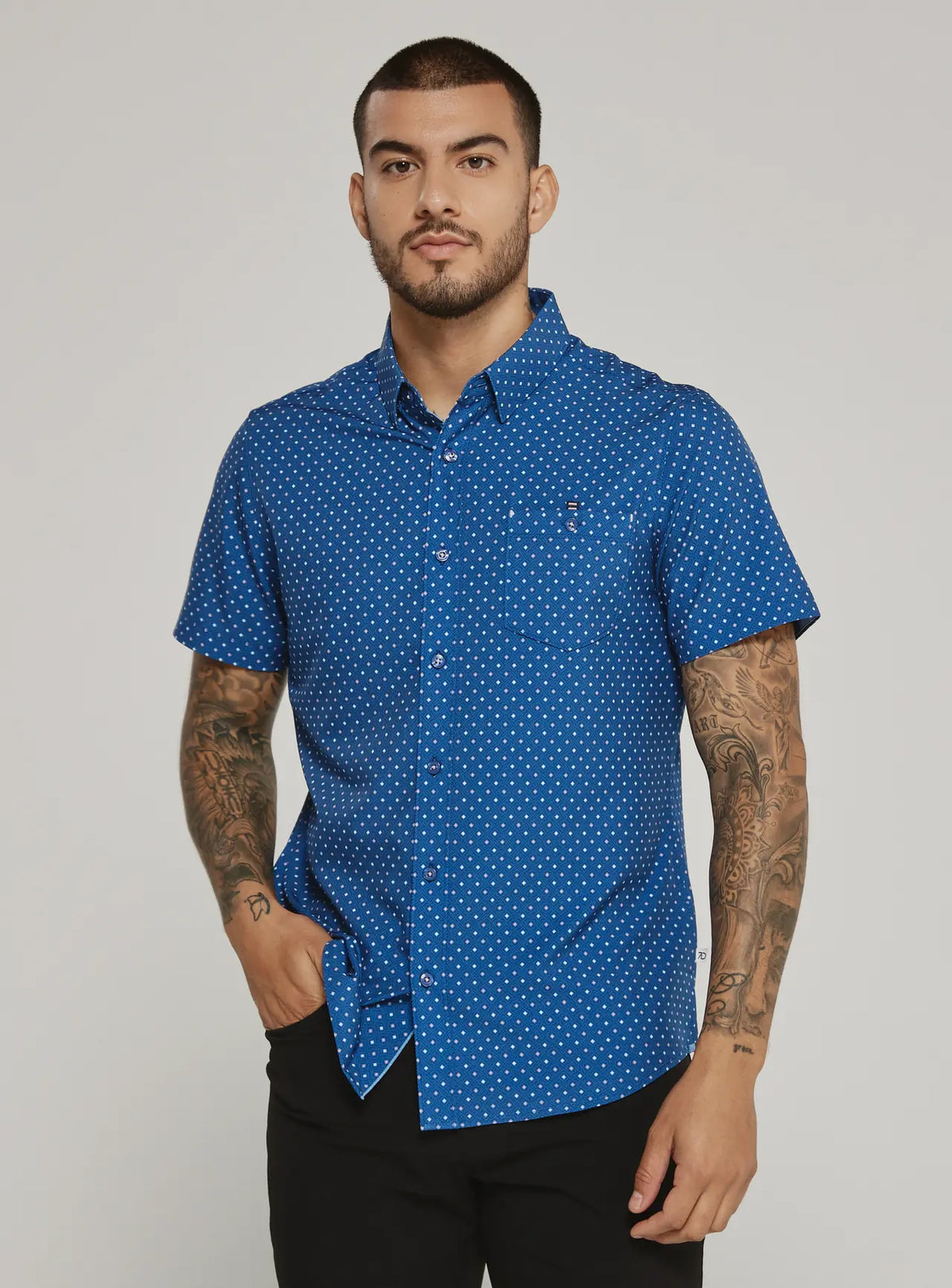 Lexter Short Sleeve Shirt-Slate Blue-7 Diamonds