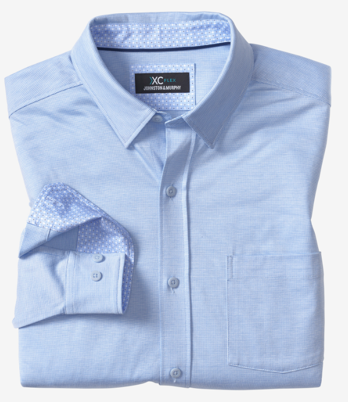 Johnston & Murphy XC Flex® Stretch Long-Sleeve Shirt Blue Birdseye