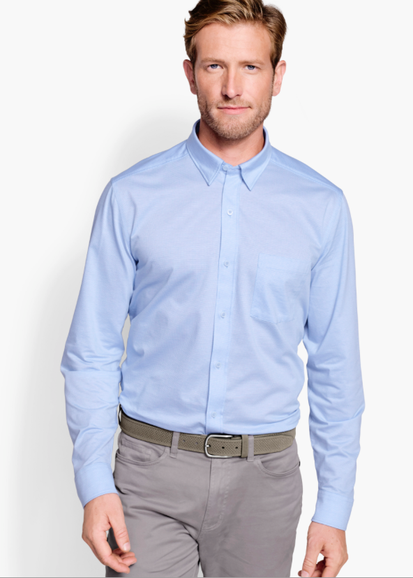 Johnston & Murphy XC Flex® Stretch Long-Sleeve Shirt Blue Birdseye