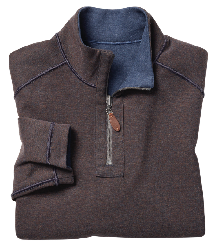 Johnston & Murphy Reversible Solid Quarter-Zip Navy/Brown