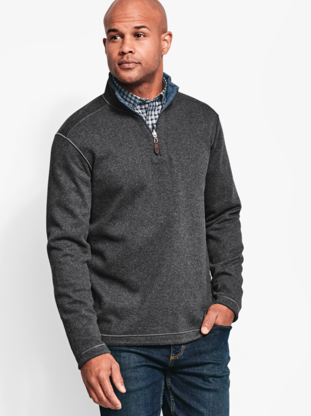 Johnston & Murphy Reversible Solid Quarter-Zip Charcoal/Blue