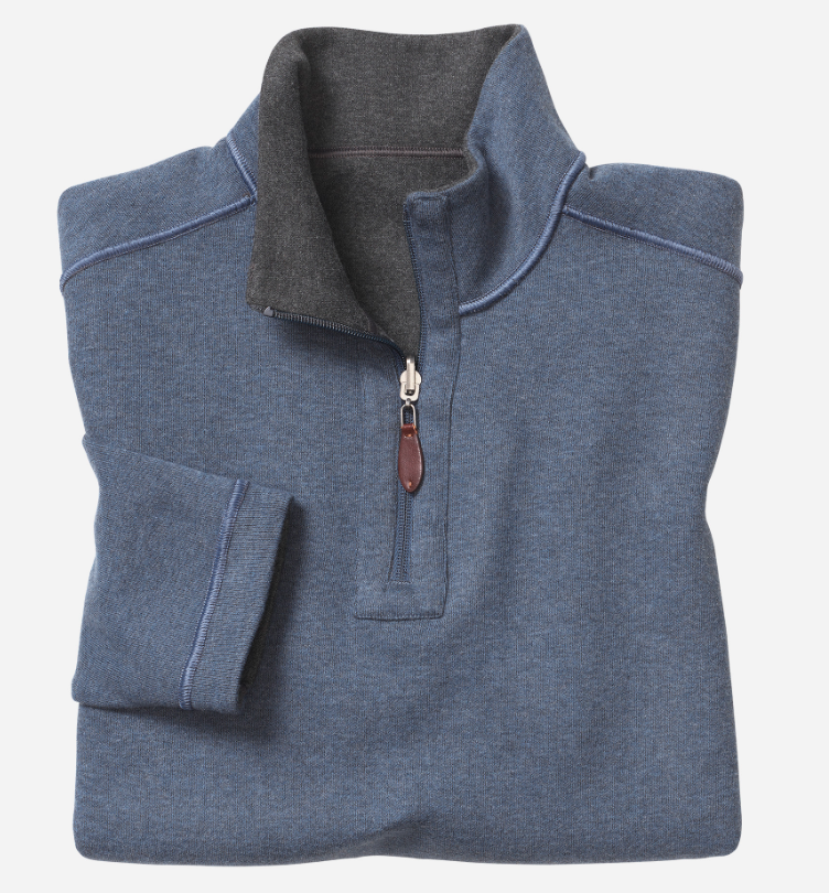 Johnston & Murphy Reversible Solid Quarter-Zip Charcoal/Blue