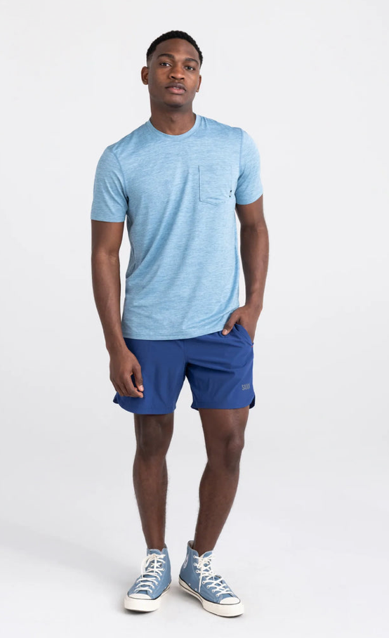 DROPTEMP™ ALL DAY COOLING Short Sleeve Crew- Washed Blue Heather-SAXX