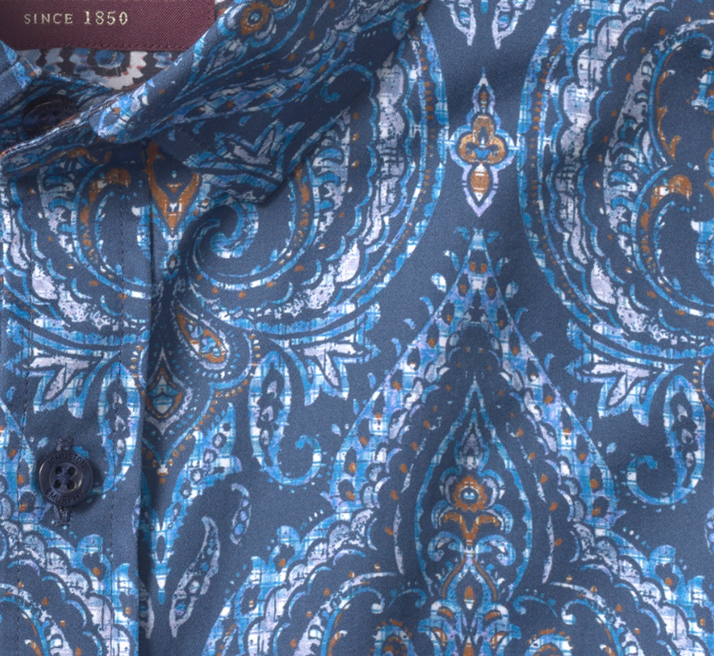 Printed Cotton Shirt Navy Medallion - Johnston Murphy