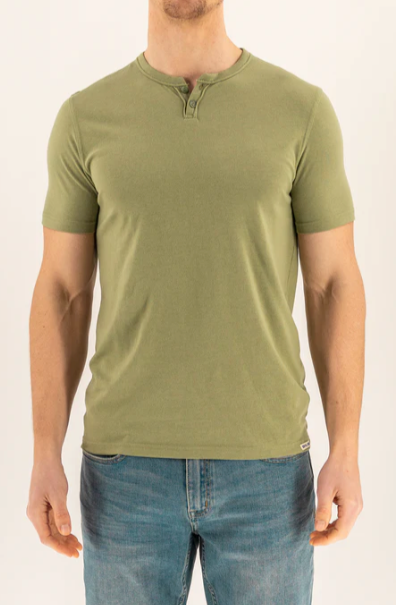 Short Sleeve Vintage Henley - Oil Green