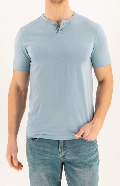 Short Sleeve Vintage Henley - Dusty Blue