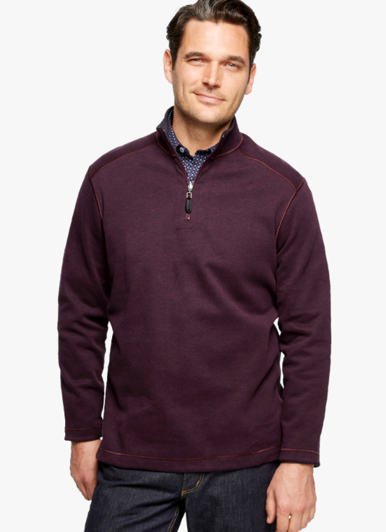 Johnston & Murphy Reversible Quarter Zip-Burgundy/Charcoal