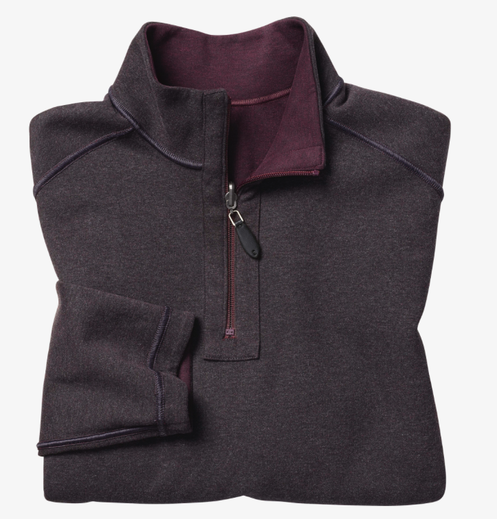 Johnston & Murphy Reversible Quarter Zip-Burgundy/Charcoal