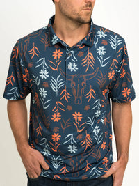 Skull and Daisies Golf Polo- Raised by Coyotes