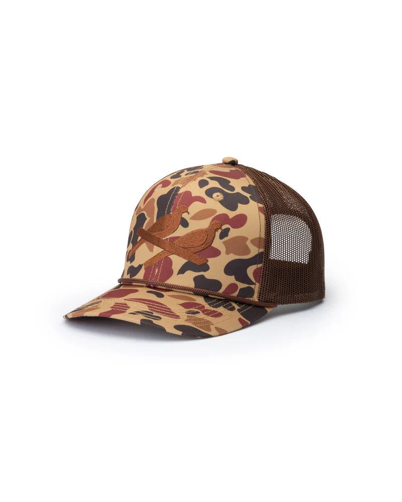 Vintage Camo Logo 6 Panel Trucker- Two Dove