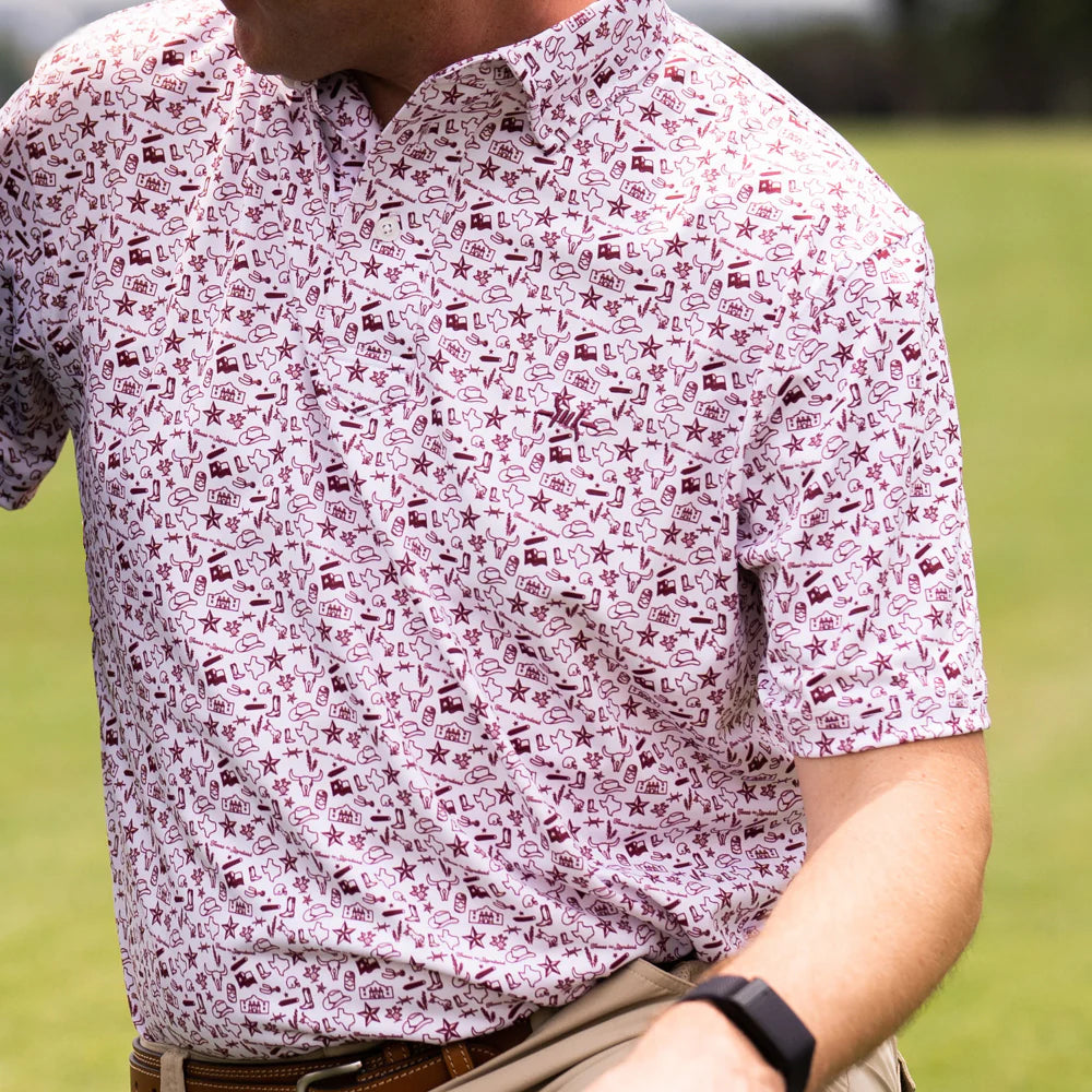 Outlaw Traditions Polo - Texas Icons Maroon