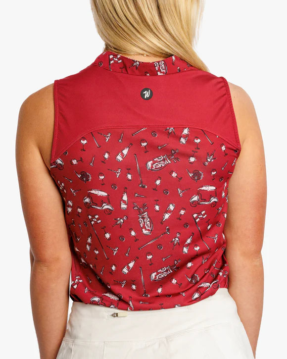 Wine and Nine Women's Sleeveless Polo - Waggle Golf