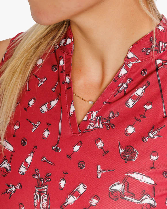 Wine and Nine Women's Sleeveless Polo - Waggle Golf