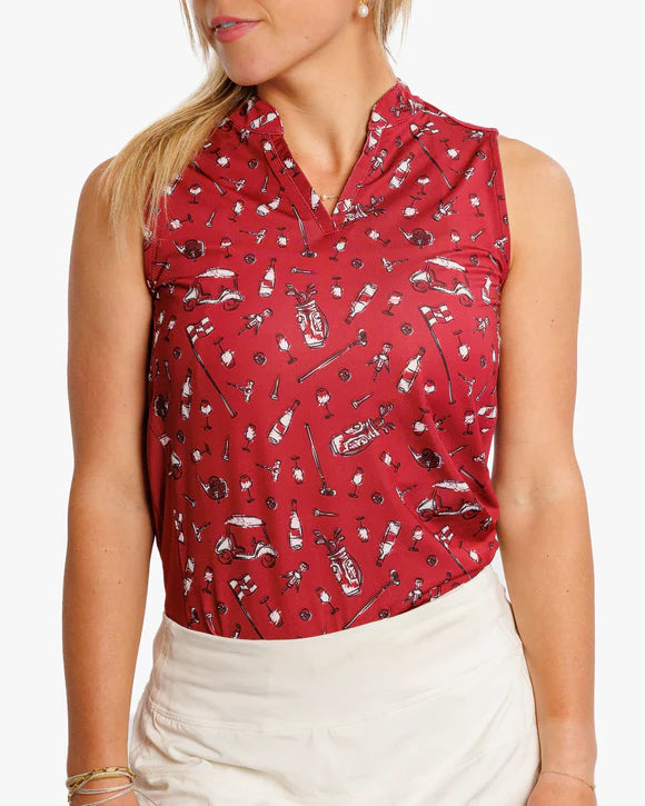 Wine and Nine Women's Sleeveless Polo - Waggle Golf
