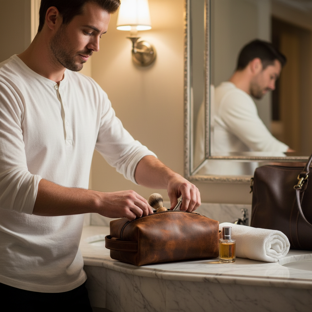 Genuine Leather  Unisex Dopp Kit