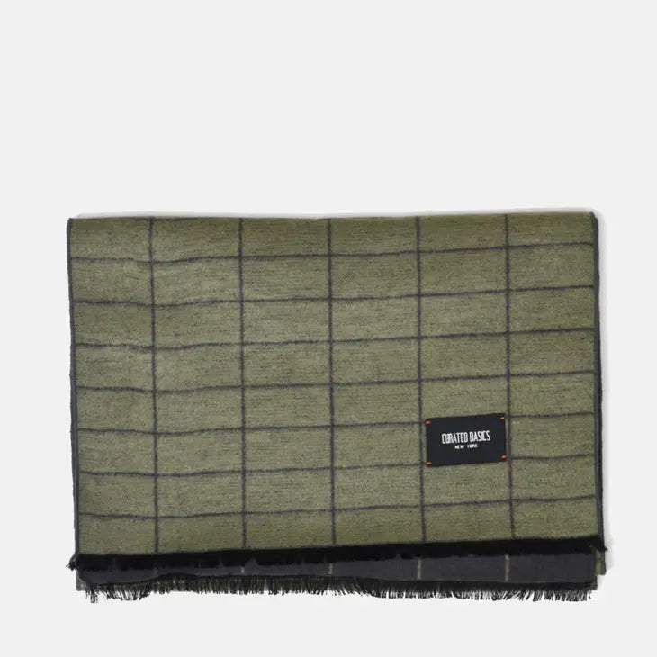 Olive and Charcoal Grey Window Pane Scarf - Curated Basics