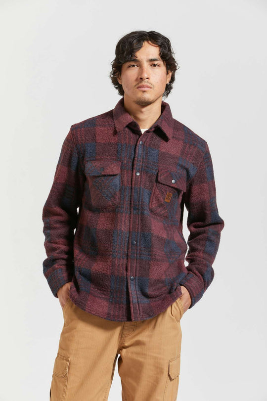 Bowery Arctic Stretch Fleece-Red/Navy Plaid-Brixton