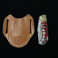 Red Damascus Folding Knife - Titan Int.