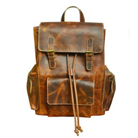 Genuine Tan Leather Vintage Weekender Carry-On Travel Backpack Work Bookbag