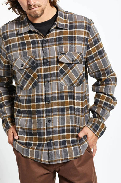 Bowery L/S Flannel - Black/Desert Palm/Beige - Brixton