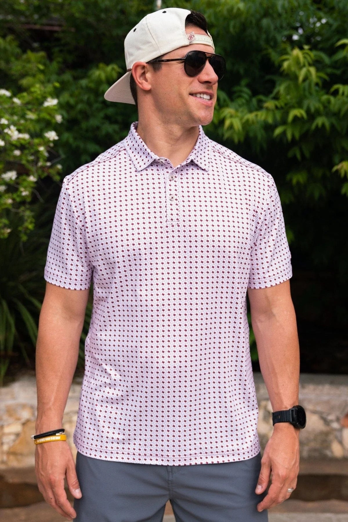 Perf Polo - Texas White & Maroon