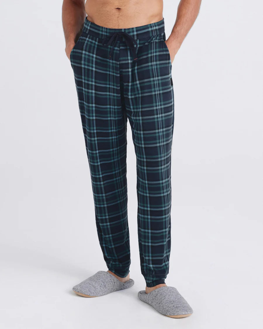 Snooze Super Soft Modal Sleep Pant-Flannel Plaid-Dark Denim SAXX