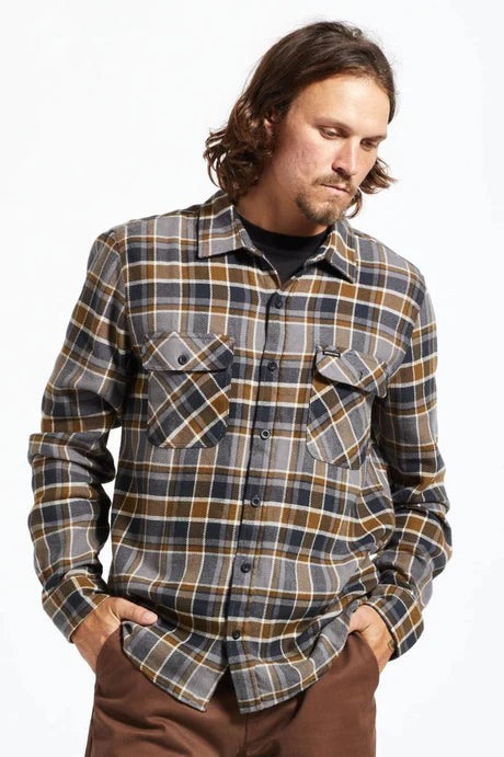 Bowery L/S Flannel - Black/Desert Palm/Beige - Brixton