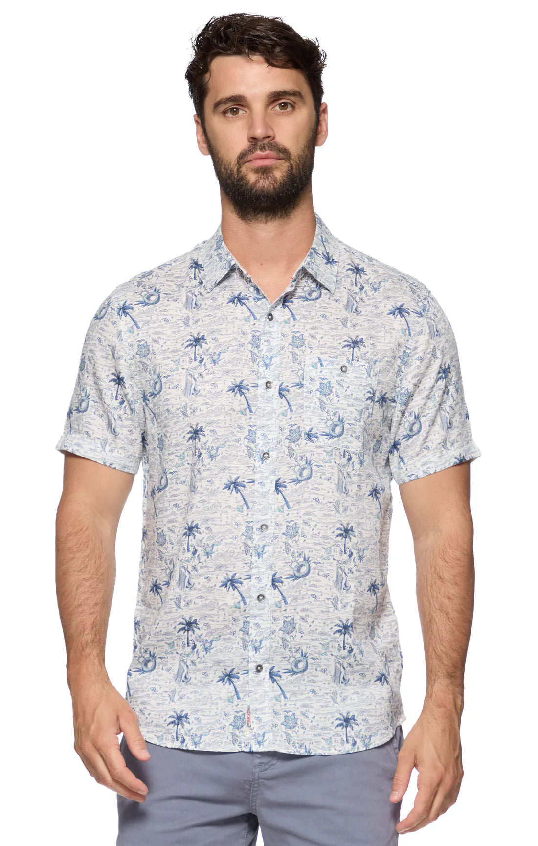 Mayhaw SS Island Print -  White/Navy