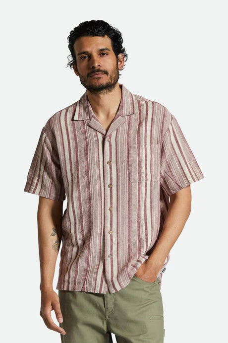 Bunker Seersucker S/S Collar Shirt- Cranberry Juice/Off white- Brixton