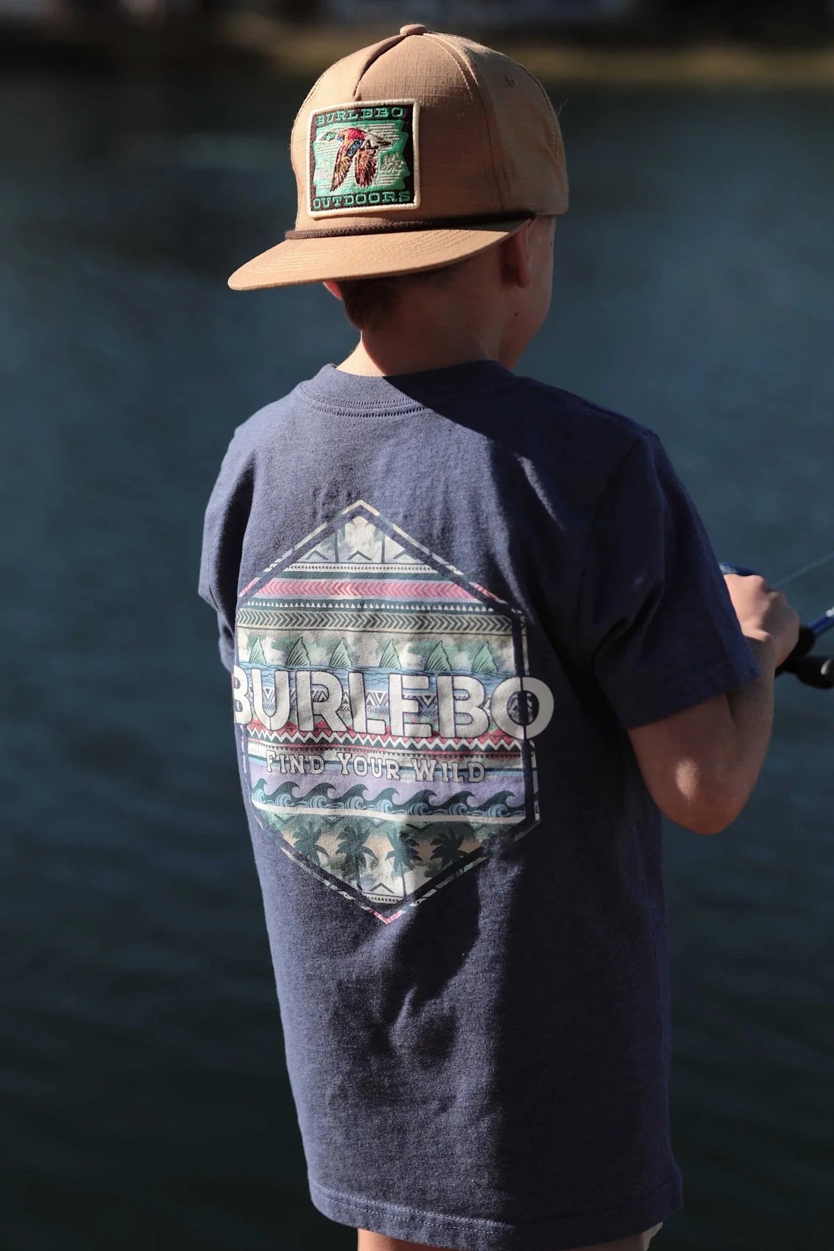 Youth Tee - Palms and Fins Logo - Heather Navy